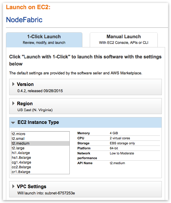 AWS MP 1-Click VPC instance flavors