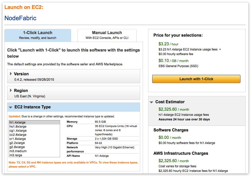 AWS MP 1-Click Launch landing page