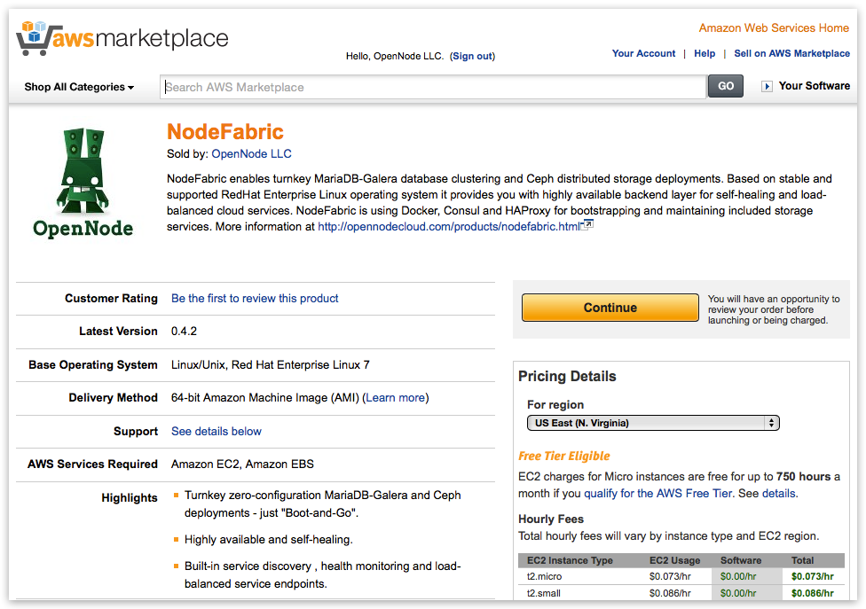 AWS MP NodeFabric product page
